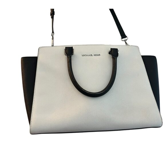 MICHAEL KORS Extra Large White Black Tote Bag Crossbody Saffiano Leather Selma - Picture 5 of 12